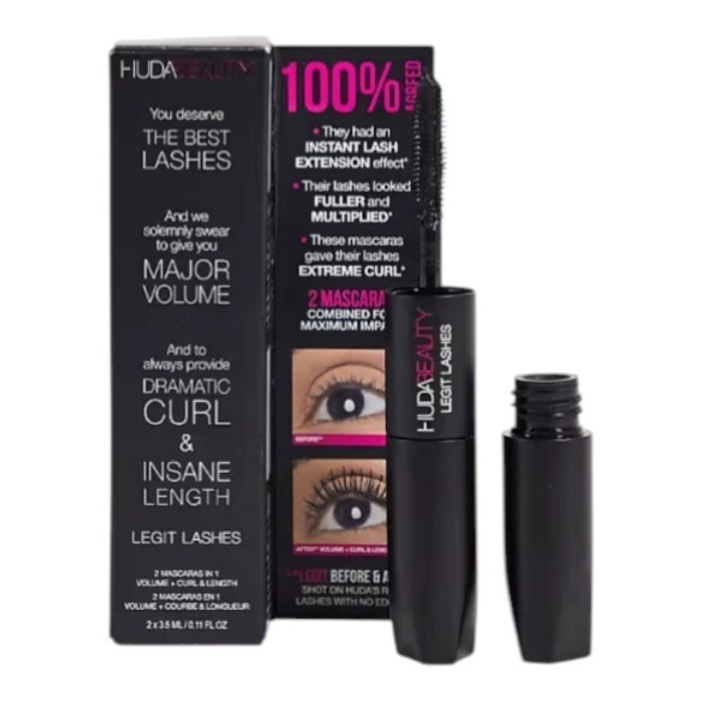 Huda Beauty Legit Lashes Mascara 2 in 1 (2x3.5ml / .11fl oz), Black- New!